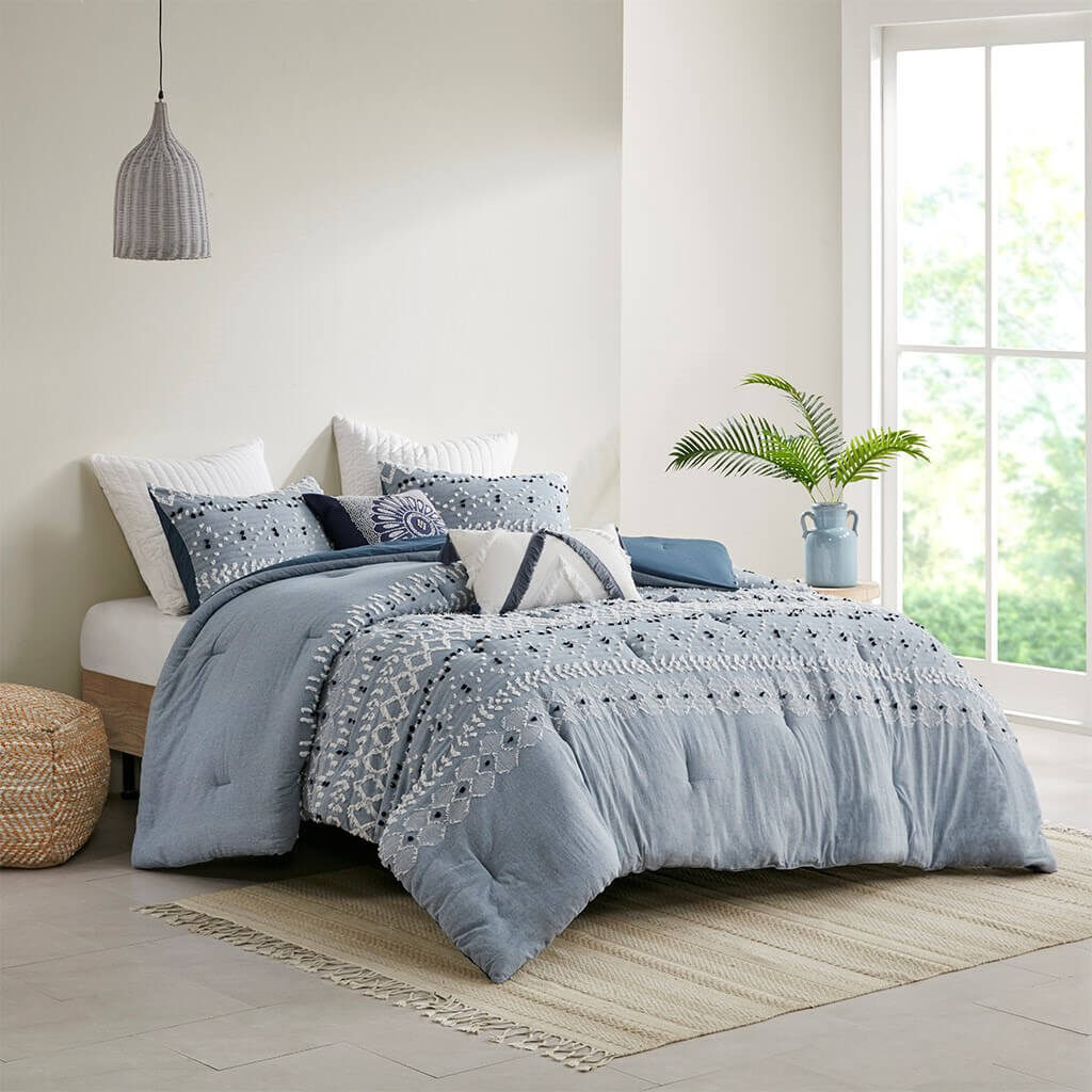 Olliixx, INK+IVY 3 Piece Organic Cotton Chambray Comforter Set