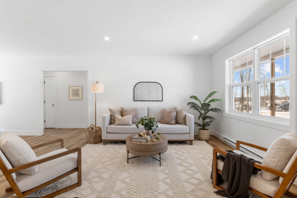 Living room staged by Sarah Waterfield, Creative Director at Modern Home Staging in Prince Edward Island, Canada