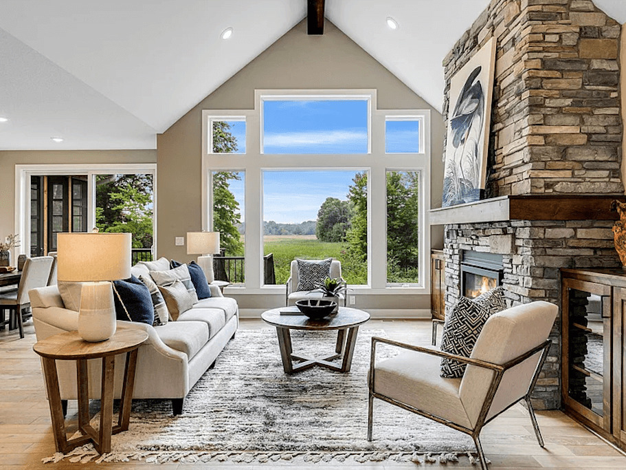 family room staged by five star stagings