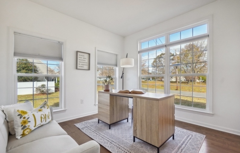 Bright home office staged using existing furniture and accessories – occupied home staging in Hillsborough, NJ by CHC Home Staging Inc.
