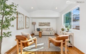 Hermosa Beach home staging showcasing a staged living room designed to help the property sell over list price. RESA Stager DomaStyle Design.