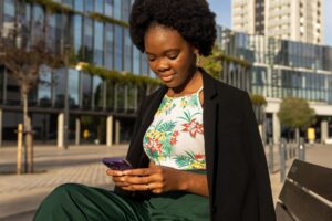 Woman searching on her ai ap for the best home stager
